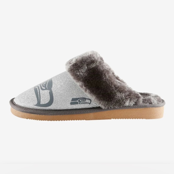 Seattle Seahawks Women's Glitter Open Back Fur Moccasin Slippers Size Large 9-10 - Picture 4 of 15